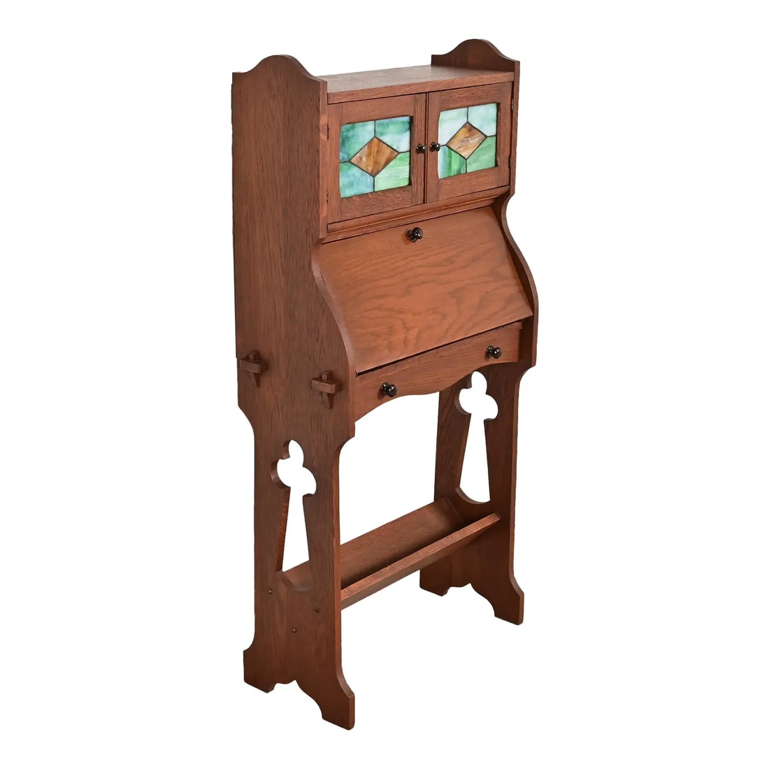 Stickley Brothers Style Antique Mission Oak Arts & Crafts Secretary Desk With Stained Glass Doors, (1 of 14)