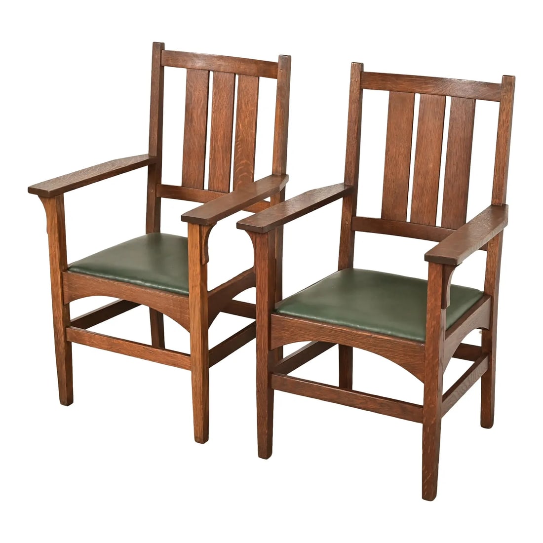 Gustav Stickley Harvey Ellis Antique Mission Oak Arts & Crafts Armchairs, Pair (1 of 13)