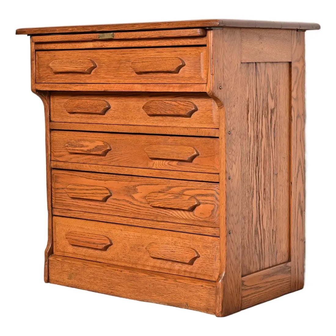 Antique Arts & Crafts Carved Oak Five-Drawer Flat File or Chest of Drawers, Circa 1900 (1 of 14)