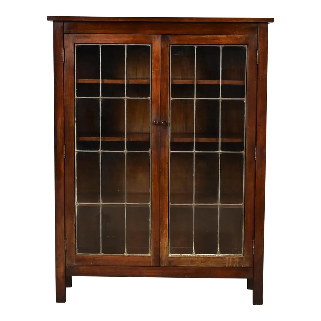 Limbert Style Mission Arts & Crafts Mahogany Leaded Glass Front Double Bookcase Cabinet, Circa 1900 (1 of 10)