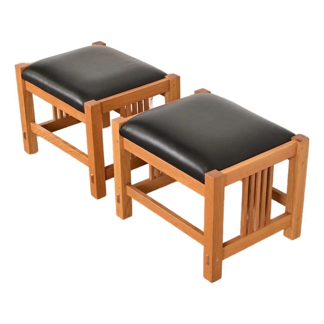 Stickley Mission Oak Arts & Crafts Stools or Ottomans, Pair (1 of 10)