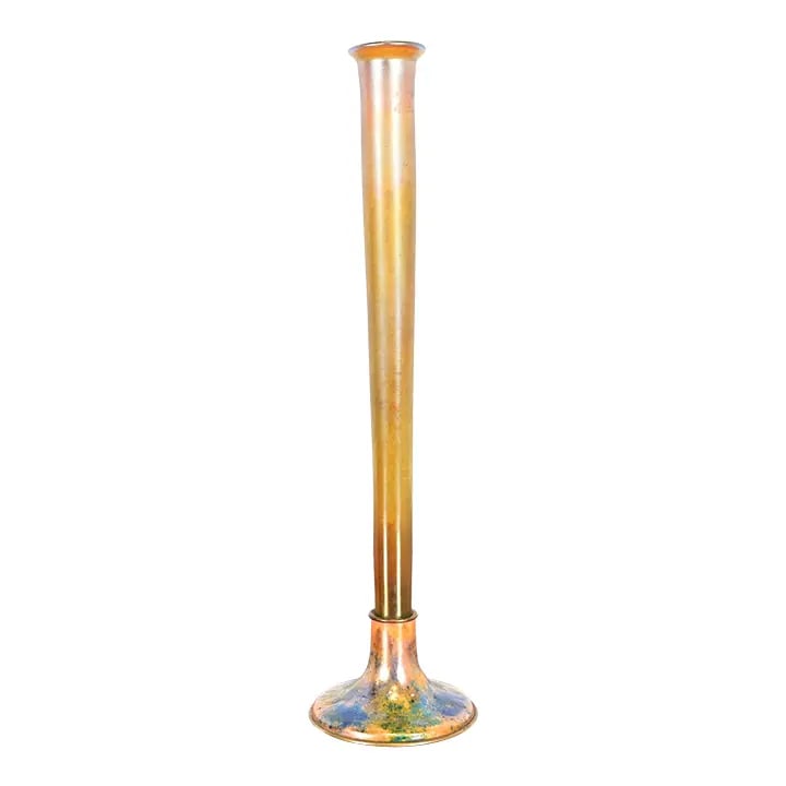 Louis Comfort Tiffany Furnaces Favrile Iridescent Art Glass Tall Bud Vase on Bronze Doré Stand (1 of 11)
