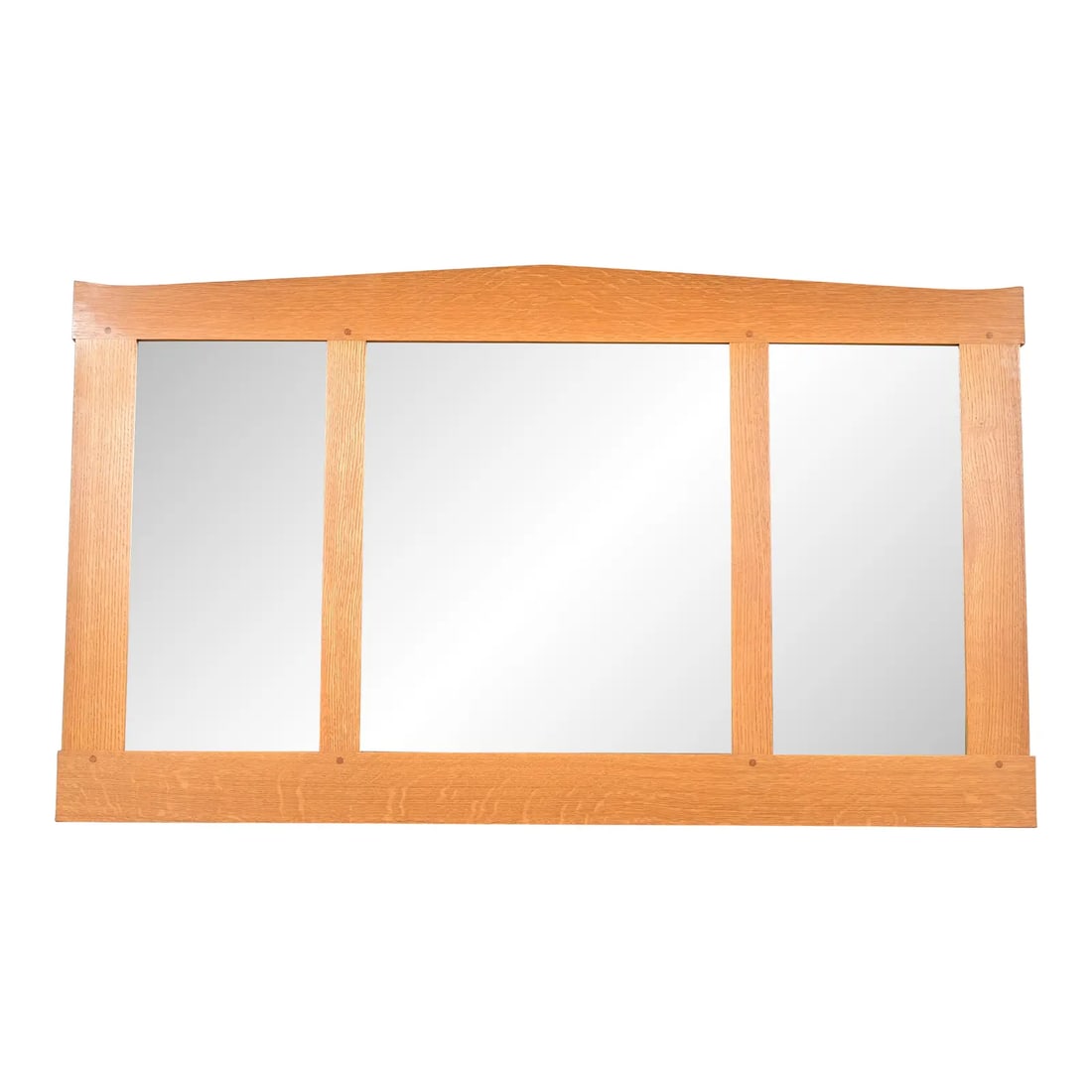 Stickley Mission Oak Arts & Crafts Triple Wall Mirror: A gorgeous Mission oak Arts & Crafts triple wall mirror By L. & J.G. Stickley USA, Late 20th Century Measures: 54.75"W x 1"D x 32.25"H. Very good original vintage condition.