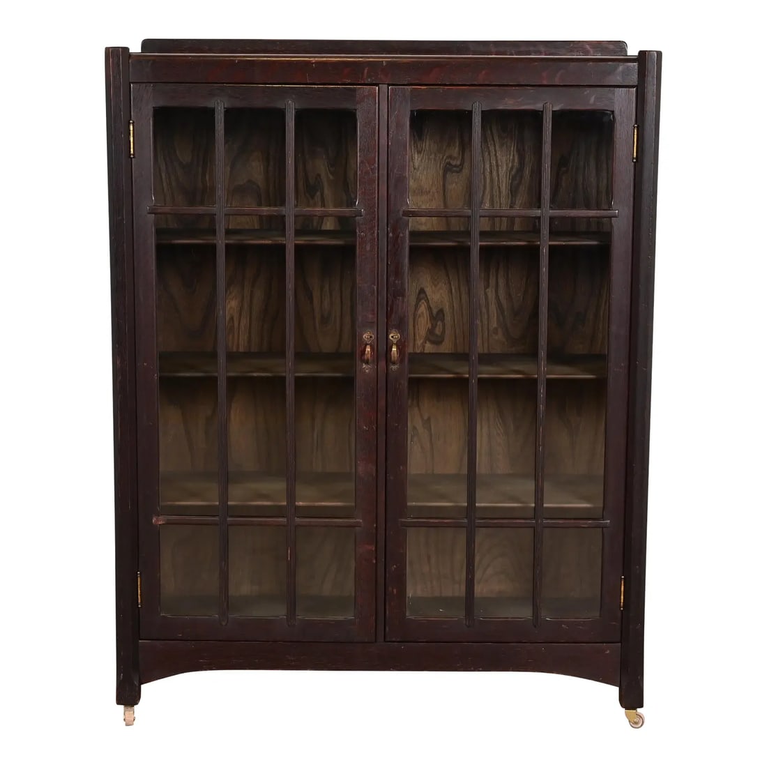 Stickley Brothers Style Antique Mission Oak Arts & Crafts Glass Front Double Bookcase Cabinet (1 of 11)