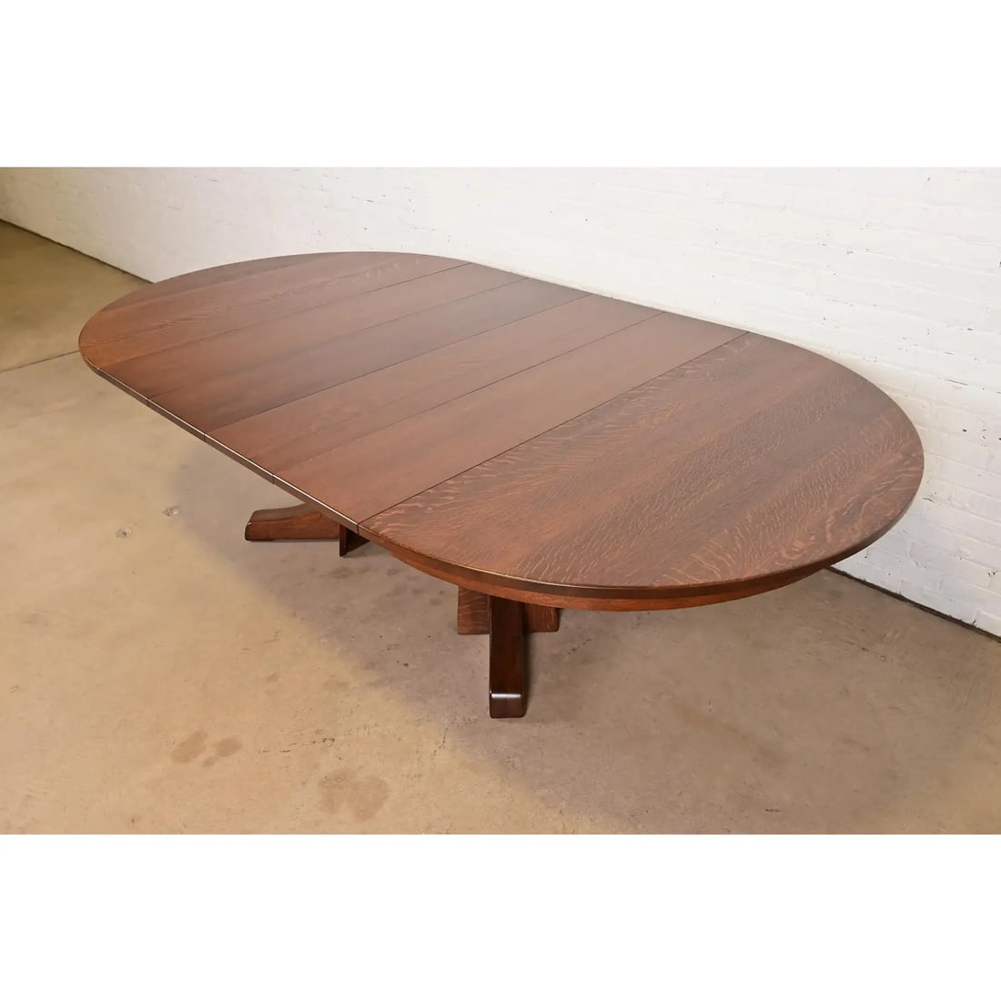 Limbert Antique Mission Oak Arts & Crafts Pedestal Extension Dining Table, Newly Refinished - 9