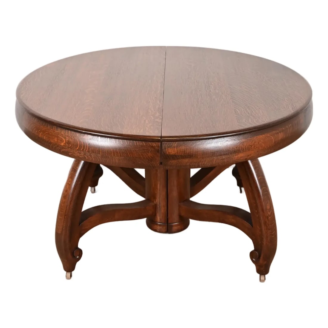 Limbert Style Antique Arts & Crafts Tiger Oak Pedestal Extension Dining Table, Newly Refinished (1 of 11)