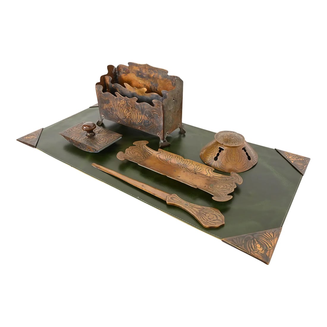 Art Crafts Shop Hammered Copper Six-Piece Desk Set, Circa 1905 (1 of 12)