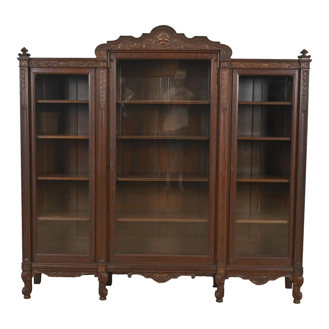 R. J. Horner Style Antique Victorian Carved Oak Triple Bookcase, Circa 1890s (1 of 13)