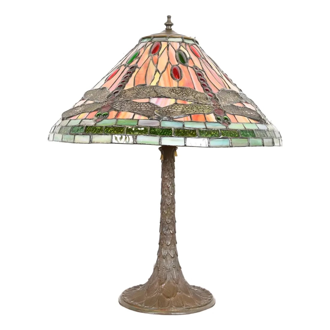Tiffany Studios Style Arts & Crafts Bronze Table Lamp With Dragonfly Shade (1 of 9)