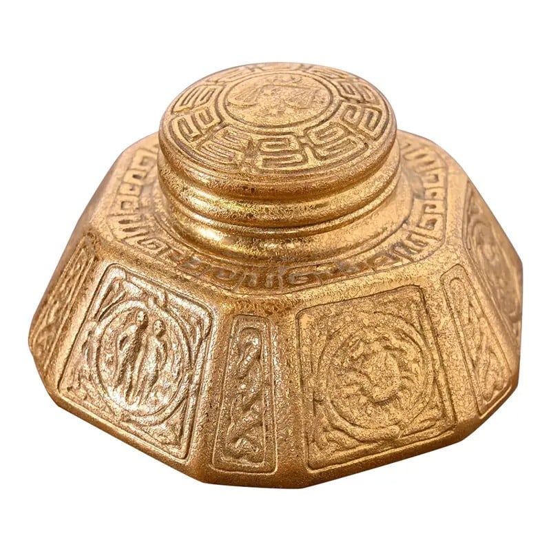 Tiffany Studios New York Zodiac Bronze Doré Large Inkwell (1 of 12)