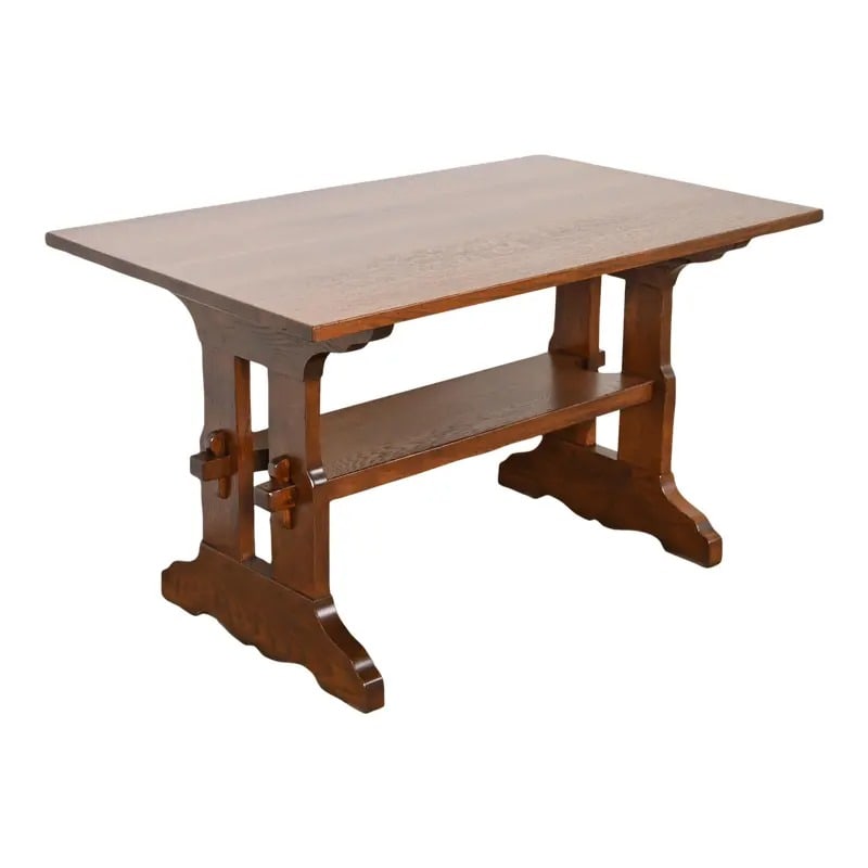 Gustav Stickley Mission Oak Arts & Crafts Trestle Library Table or Writing Desk, Newly Restored (1 of 11)