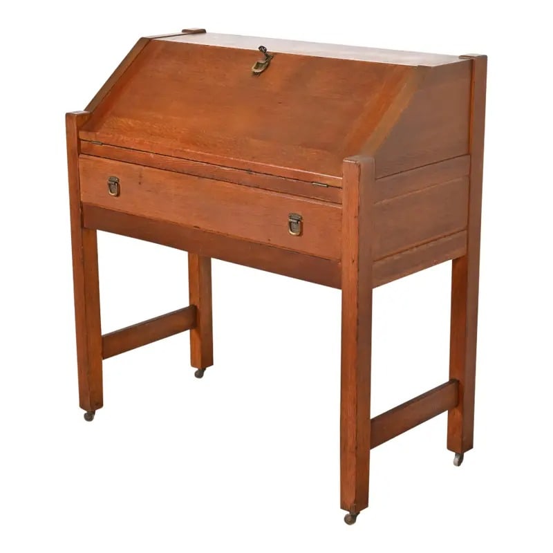 Stickley Brothers Style Antique Mission Oak Arts & Crafts Drop Front Secretary Desk, Circa 1900 (1 of 12)