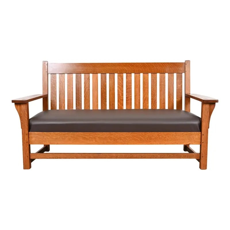 L. & J. G. Stickley Antique Mission Oak Arts & Crafts Open Arm Settee or Loveseat, Circa 1900 (1 of 10)