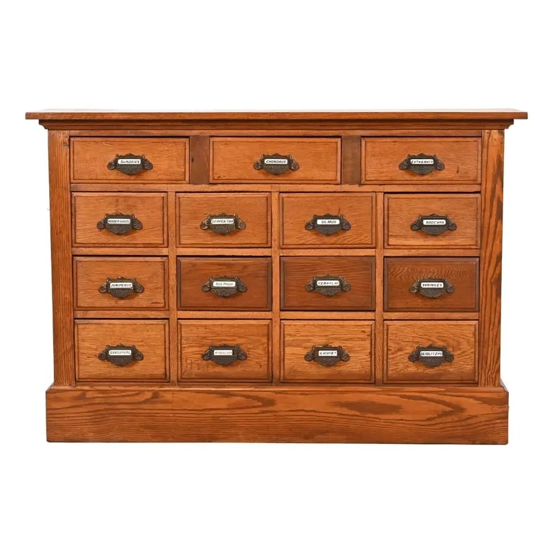 Antique Arts & Crafts Oak 15-Drawer Filing Cabinet or Apothecary Cabinet, Circa 1900 (1 of 12)