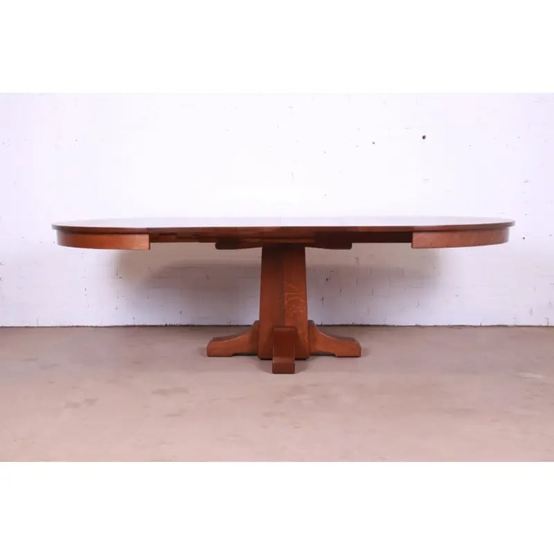Antique Stickley Mission Oak Arts & Crafts Extension Pedestal Dining Table, Newly Restored - 10