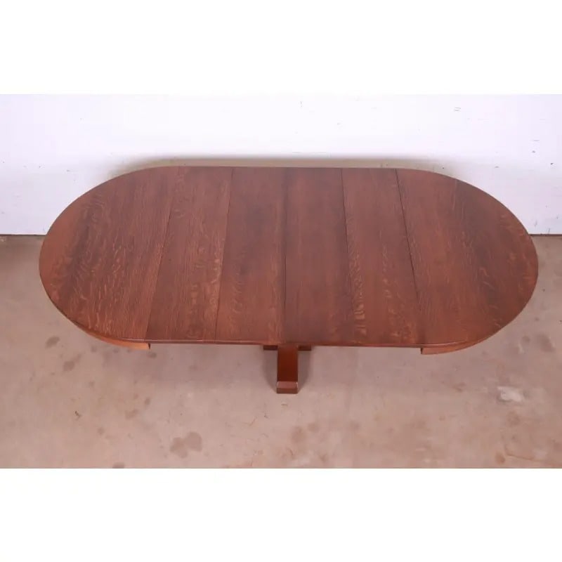 Antique Stickley Mission Oak Arts & Crafts Extension Pedestal Dining Table, Newly Restored - 11