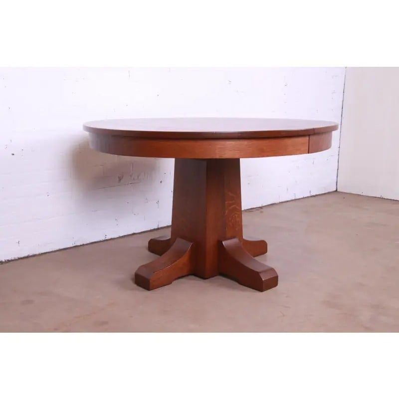 Antique Stickley Mission Oak Arts & Crafts Extension Pedestal Dining Table, Newly Restored - 5