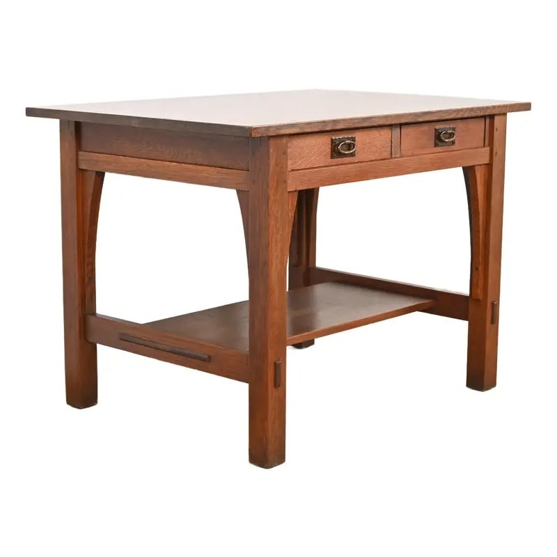 Gustav Stickley Mission Oak Arts & Crafts Writing Desk or Library Table, Circa 1910 (1 of 12)