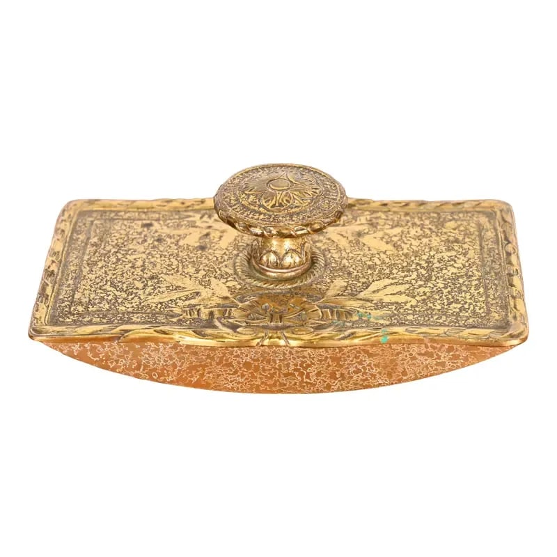 Tiffany Studios New York Louis XVI Gilt Bronze Rocker Blotter, Circa 1910: A gorgeous Art Nouveau period Louis XVI style gilt bronze rocker blotter By Tiffany Studios New York, USA, early 20th century Measures: 5.38"W x 3"D x 2"H. Good original vintage condition, with beauti
