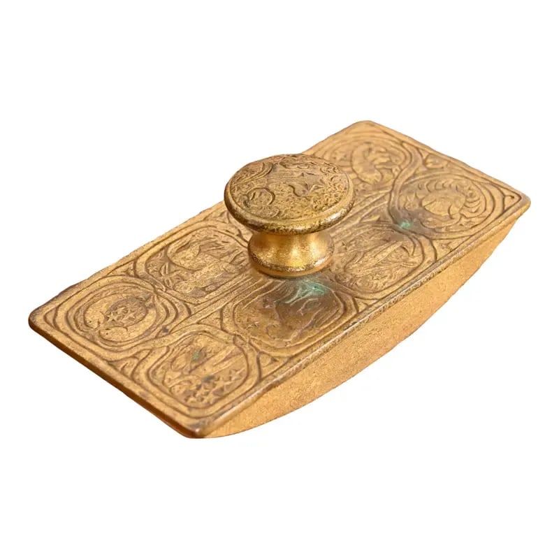 Tiffany Studios New York "Zodiac" Bronze Doré Rocker Blotter, Circa 1910 (1 of 12)