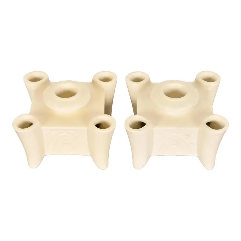 Rookwood Pottery Arts & Crafts Glazed Ceramic Candlestick Holder, Pair: A gorgeous pair of Arts & Crafts period glazed art pottery candlestick holders By Rookwood Pottery USA, 1934 Glazed ceramic in a beautiful cream color. Measures: 4"W x 4"D x 3"H. Good original vintage