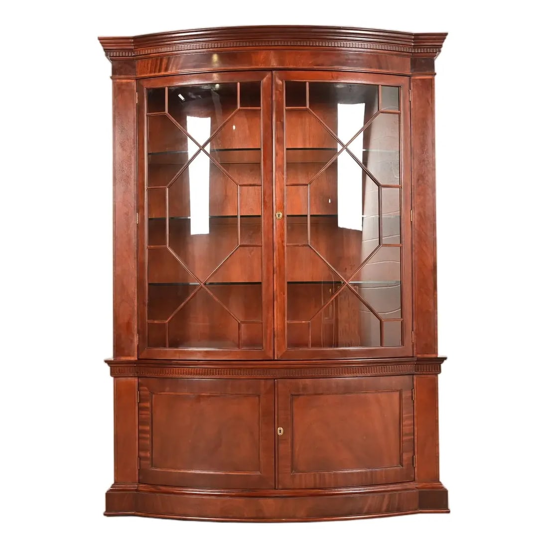 Baker Furniture Georgian Flame Mahogany Lighted Breakfront Bookcase Cabinet (1 of 14)