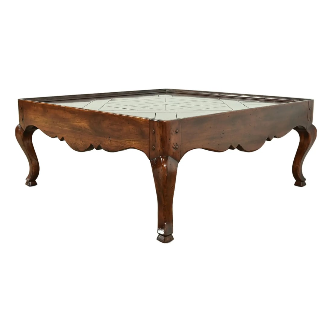 John Widdicomb French Provincial Louis XV Carved Walnut Parquet Top Coffee Table (1 of 9)