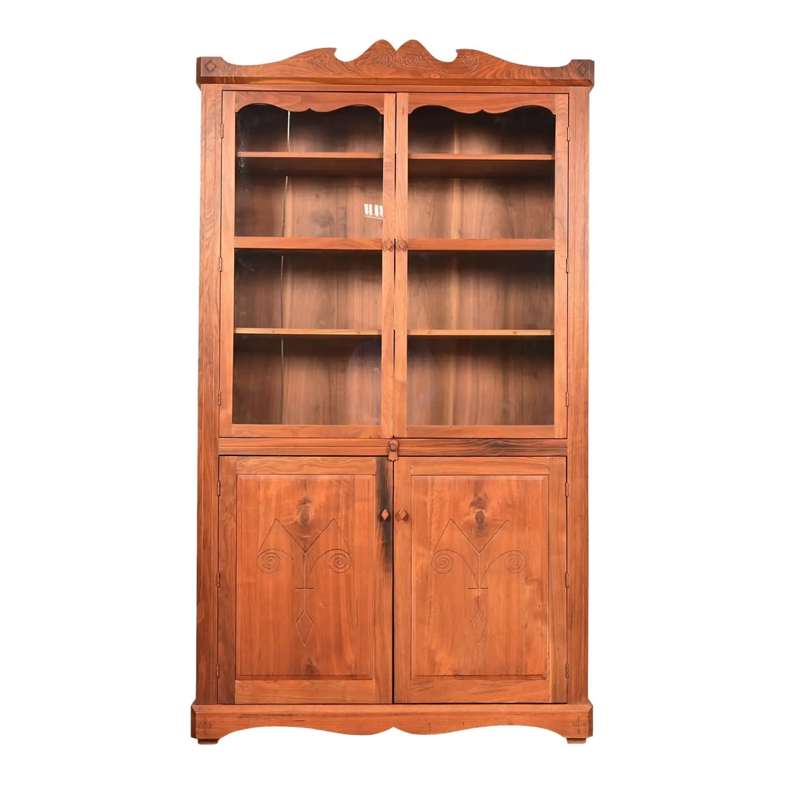 English Country Farmhouse Carved Walnut Bookcase Cabinet, 1970s (1 of 13)