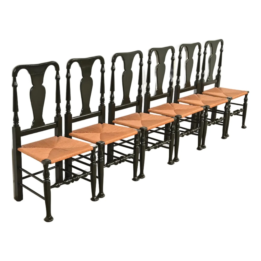 Eldred Wheeler Early American Green Lacquered Rush Seat Dining Chairs, Set of Six (1 of 11)