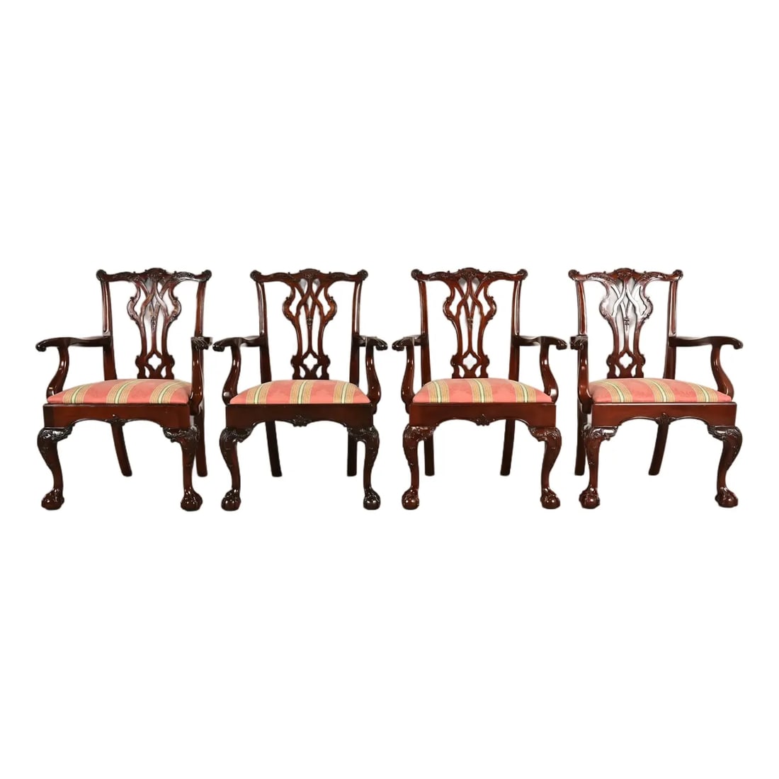 Kindel Furniture Chippendale Carved Mahogany Dining Arm Chairs, Set of Four (1 of 12)