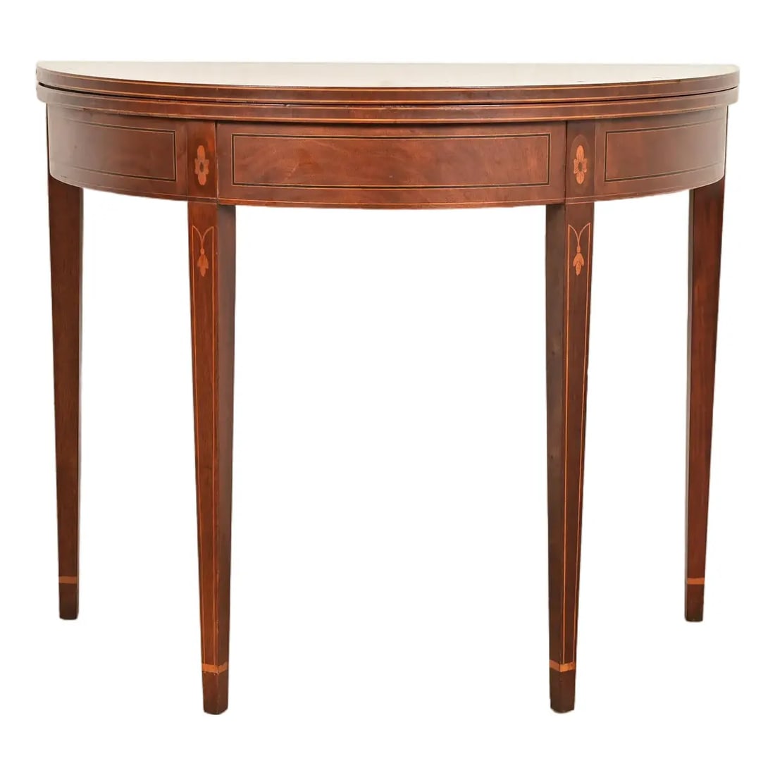 Baker Furniture Federal Inlaid Mahogany Flip-Top Demilune Console Table or Entry Table (1 of 13)