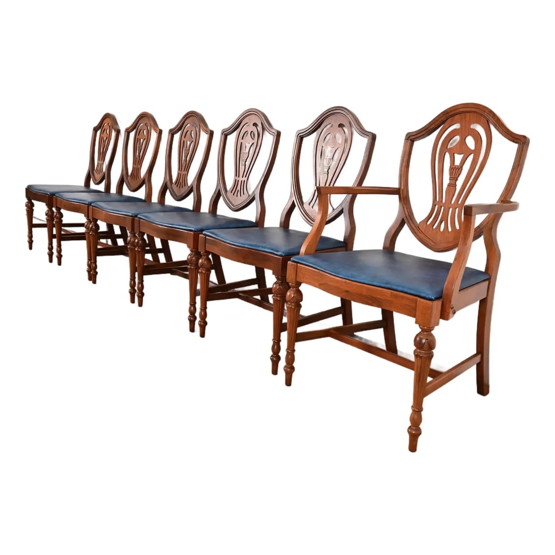 Baker Furniture Style Federal Carved Mahogany Shield Back Dining Chairs, Set of Six (1 of 13)