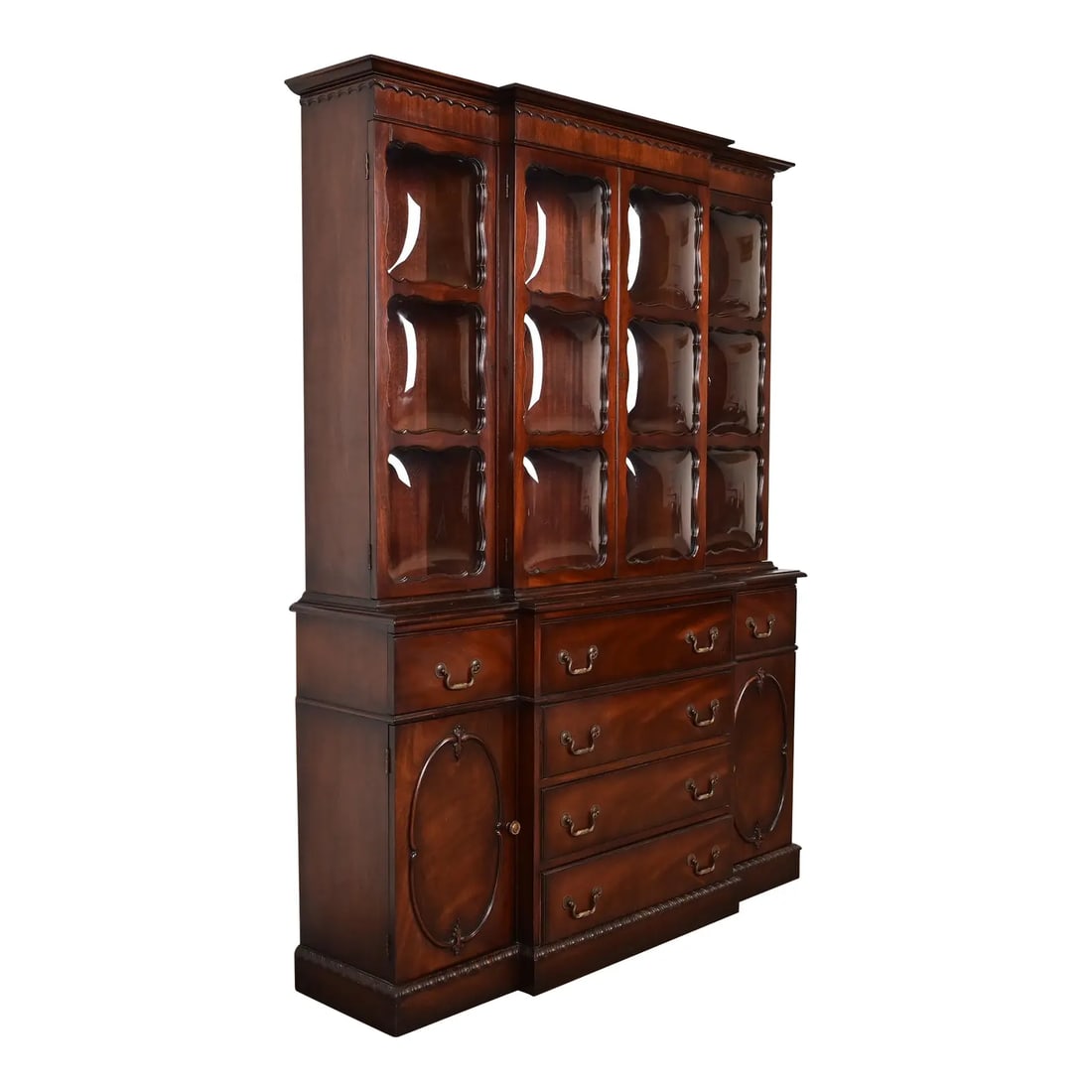 Baker Furniture Style Georgian Mahogany Bubble Glass Breakfront Bookcase Cabinet (1 of 14)