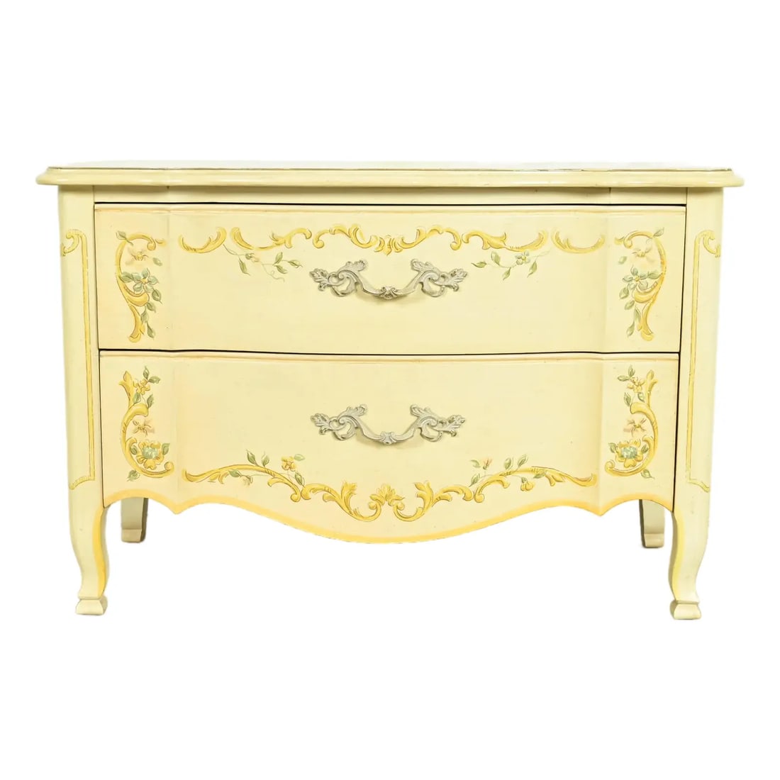 Drexel Heritage French Provincial Louis XV Cream Lacquered Paint-Decorated Commode or Bedside Chest (1 of 12)