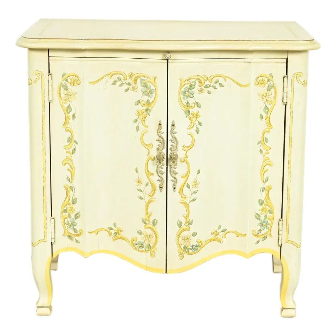 Drexel Heritage French Provincial Louis XV Cream Lacquered Paint-Decorated Nightstand, 1970s (1 of 12)