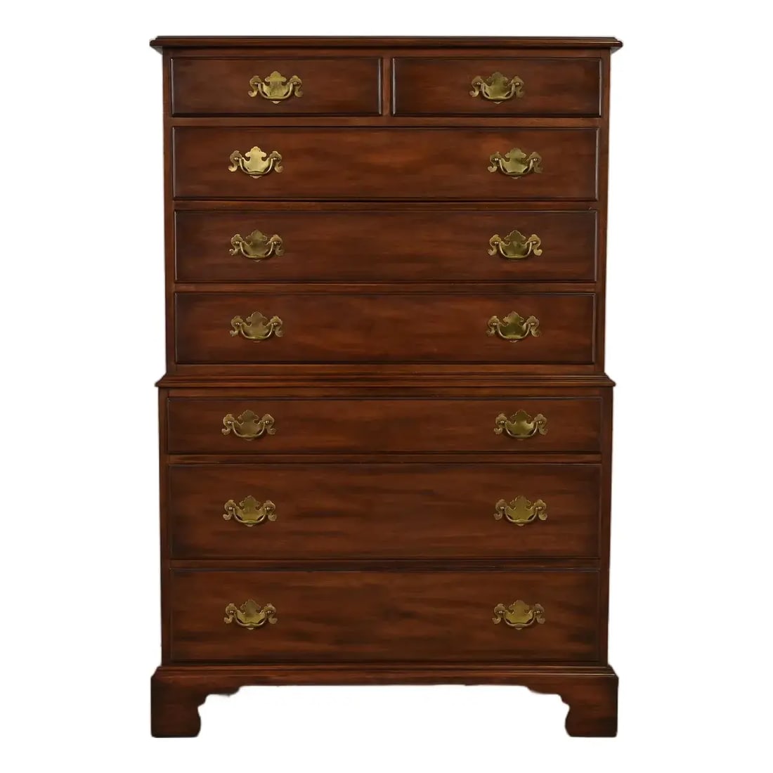 Henkel Harris Georgian Solid Mahogany Eight-Drawer Highboy Dresser, 1960s (1 of 12)
