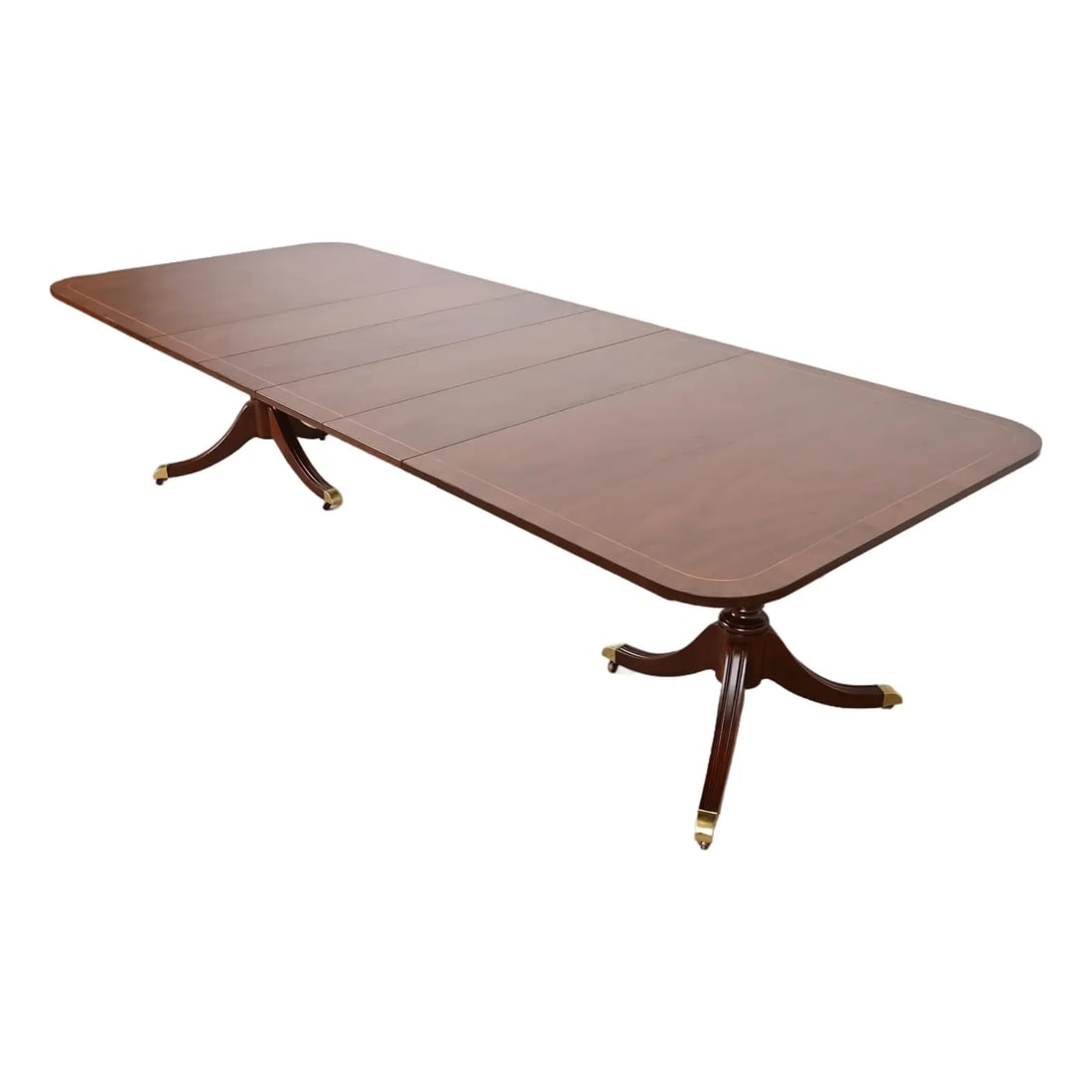 Kindel Furniture Georgian Banded Mahogany Double Pedestal Extension Dining Table, Newly Refinished (1 of 13)