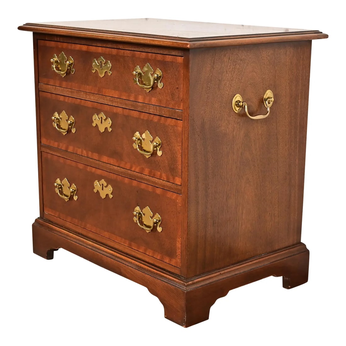 1980s Baker Furniture Georgian Banded Mahogany Bedside Chest (1 of 12)