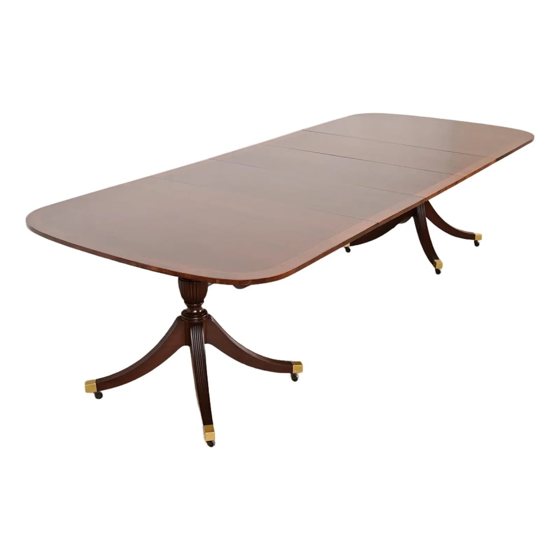 Baker Furniture Style English Georgian Banded Mahogany Double Pedestal Extension Dining Table (1 of 12)