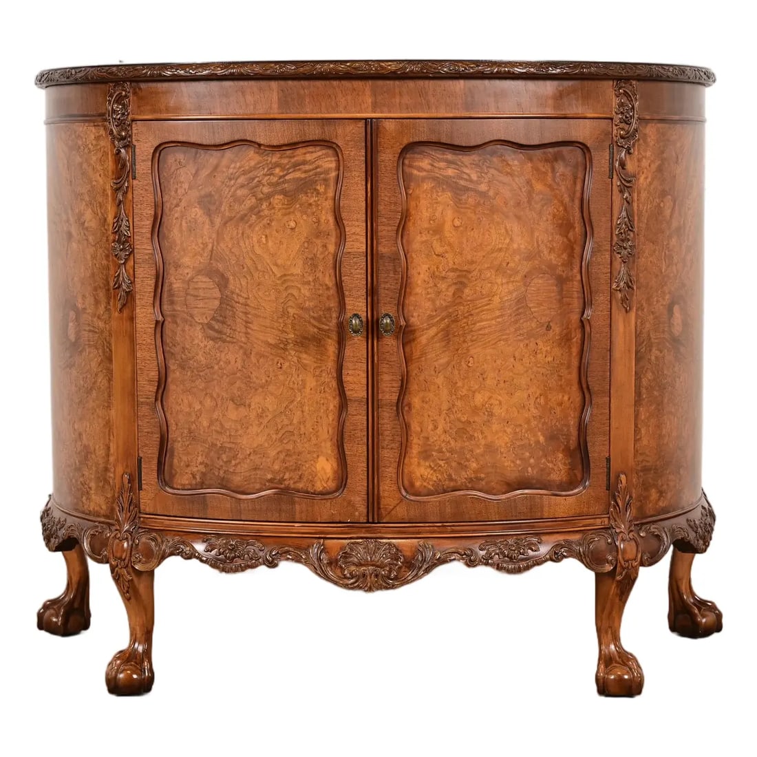 Romweber Chippendale Burl Wood Demilune Cabinet or Console Table, Circa 1920s (1 of 11)