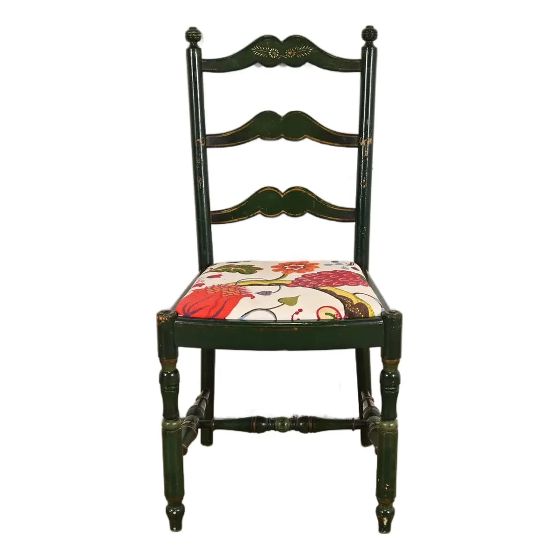 Stickley Brothers Antique Early American Country Cottage Green Lacquered Floral Painted Side Chair (1 of 12)