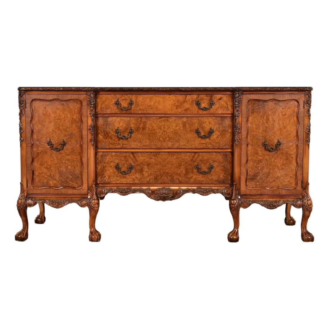 Romweber Chippendale Burl Wood Sideboard or Bar Cabinet, Circa 1920s (1 of 13)
