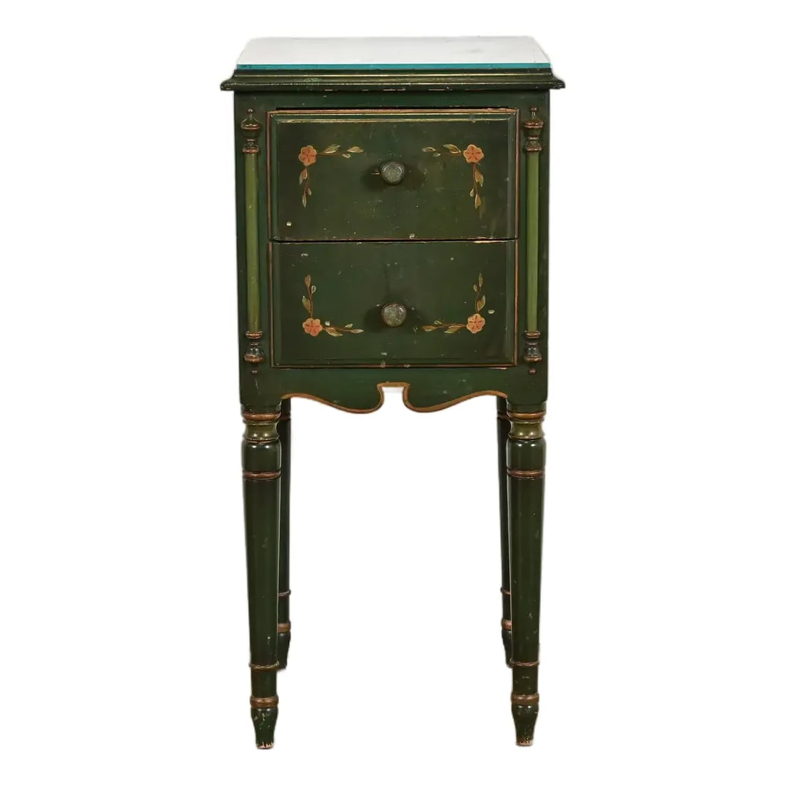 Stickley Brothers Antique Early American Country Cottage Green Lacquered Floral Painted Nightstand (1 of 15)