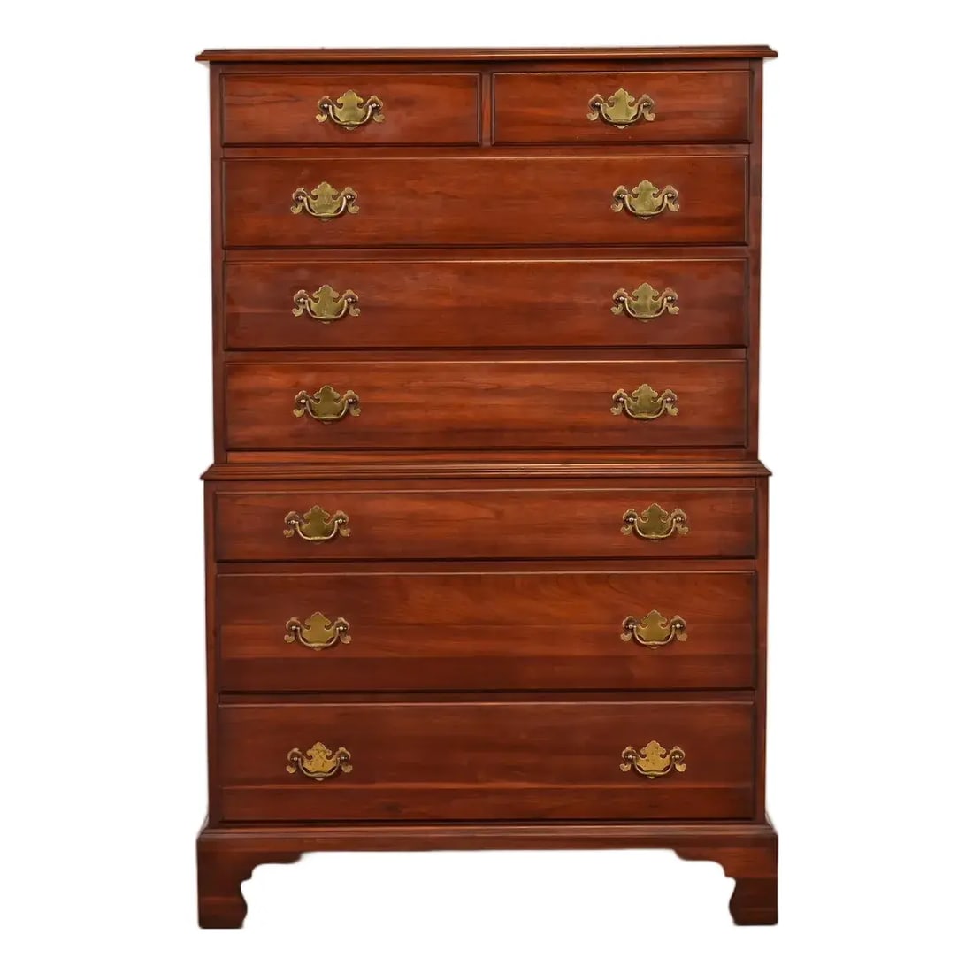 Henkel Harris Georgian Solid Cherry Wood Eight-Drawer Highboy Dresser, Circa 1970s (1 of 13)
