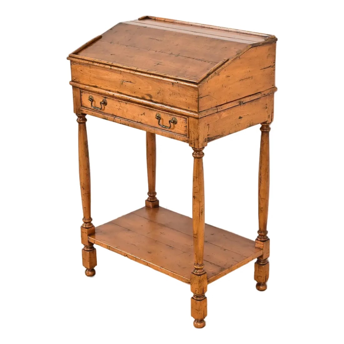 Guy Chaddock Gustavian Slant-Front Maple Secretary Desk: A gorgeous Swedish Gustavian or Rustic European style slant front secretary desk By Guy Chaddock & Co. USA, Late 20th Century Carved solid maple, with original brass hardware. Measures: 25.5"W x 16.5"