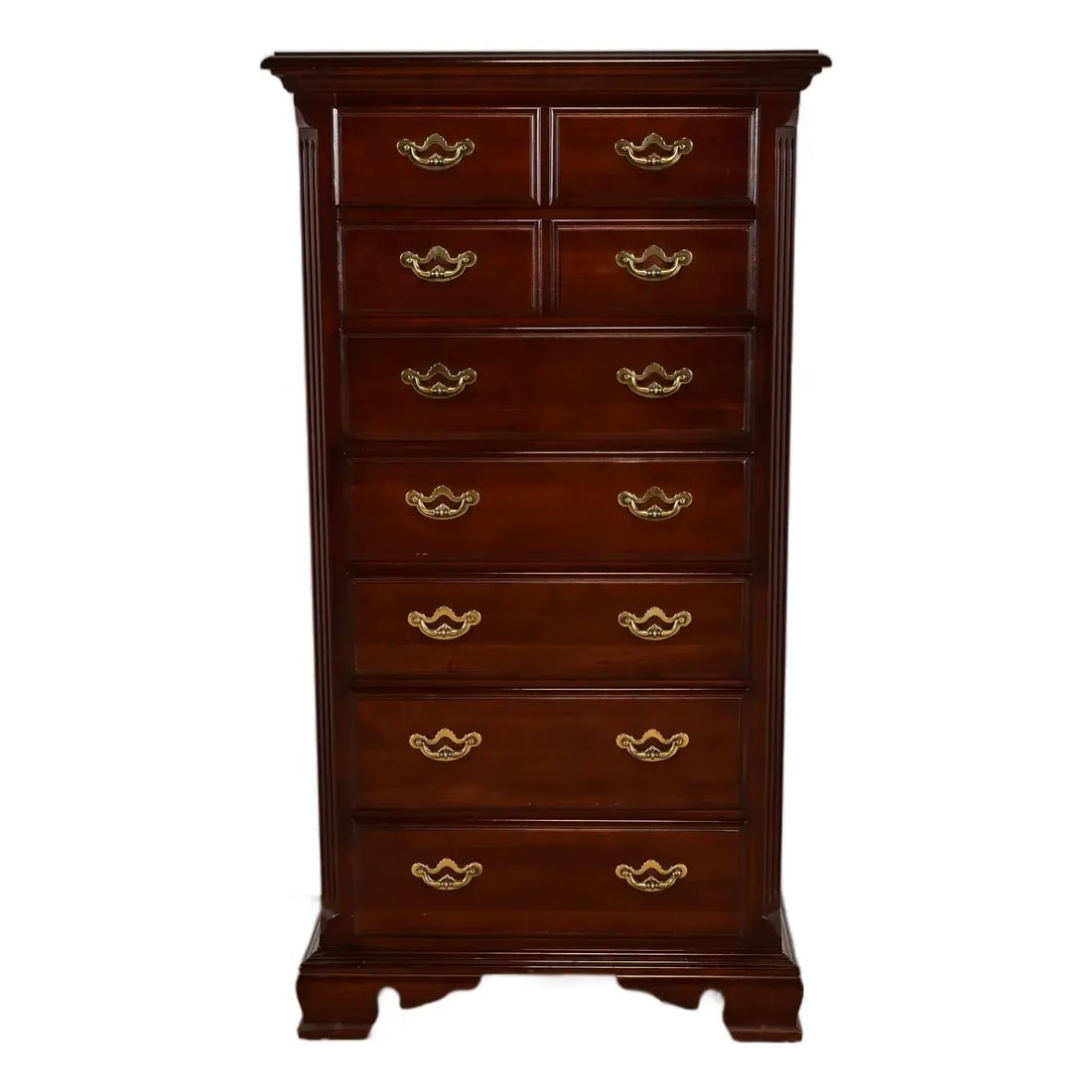1980s Thomasville Georgian Carved Cherry Wood Lingerie Chest or Highboy Dresser (1 of 13)