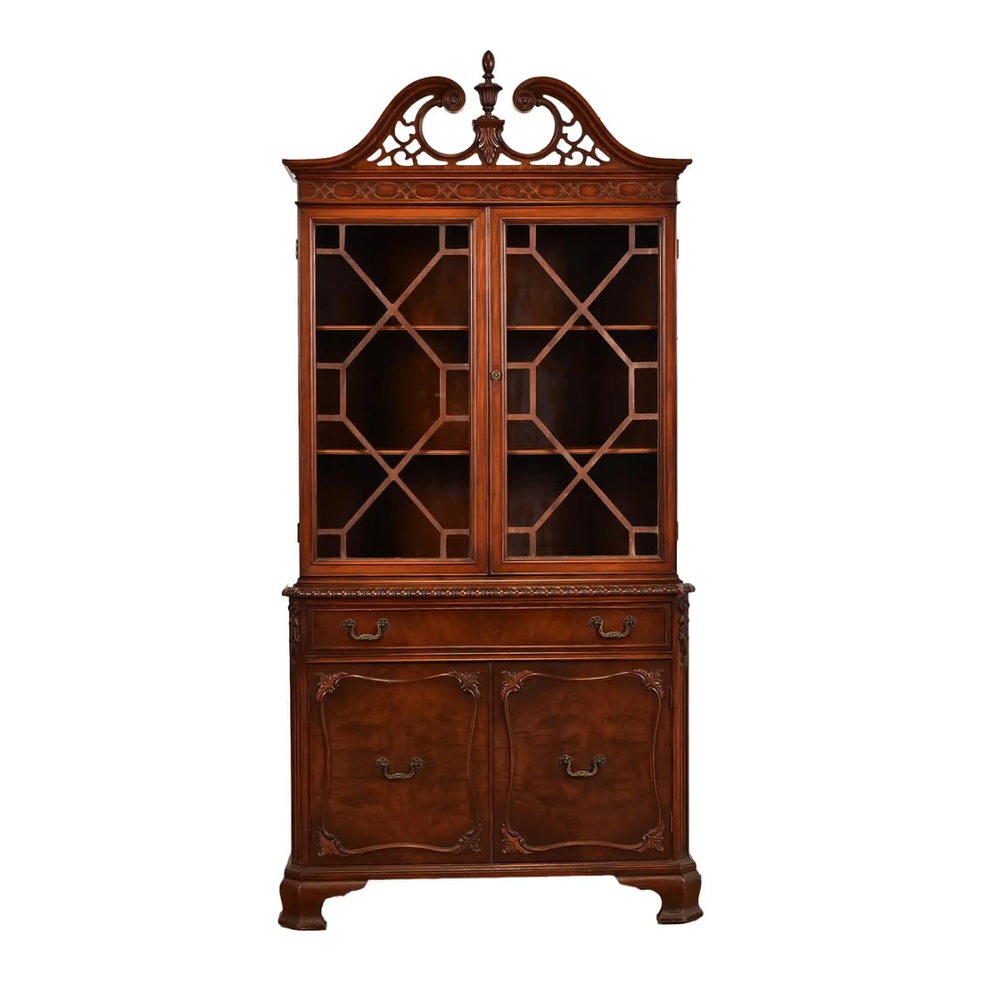 Baker Furniture Style Georgian Burled Mahogany Breakfront Bookcase Cabinet, Circa 1960s (1 of 13)