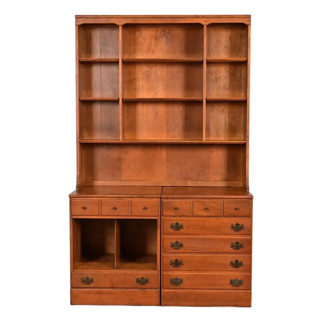 Ethan Allen American Colonial Solid Maple Breakfront Bookcase Cabinet, 1960s (1 of 15)