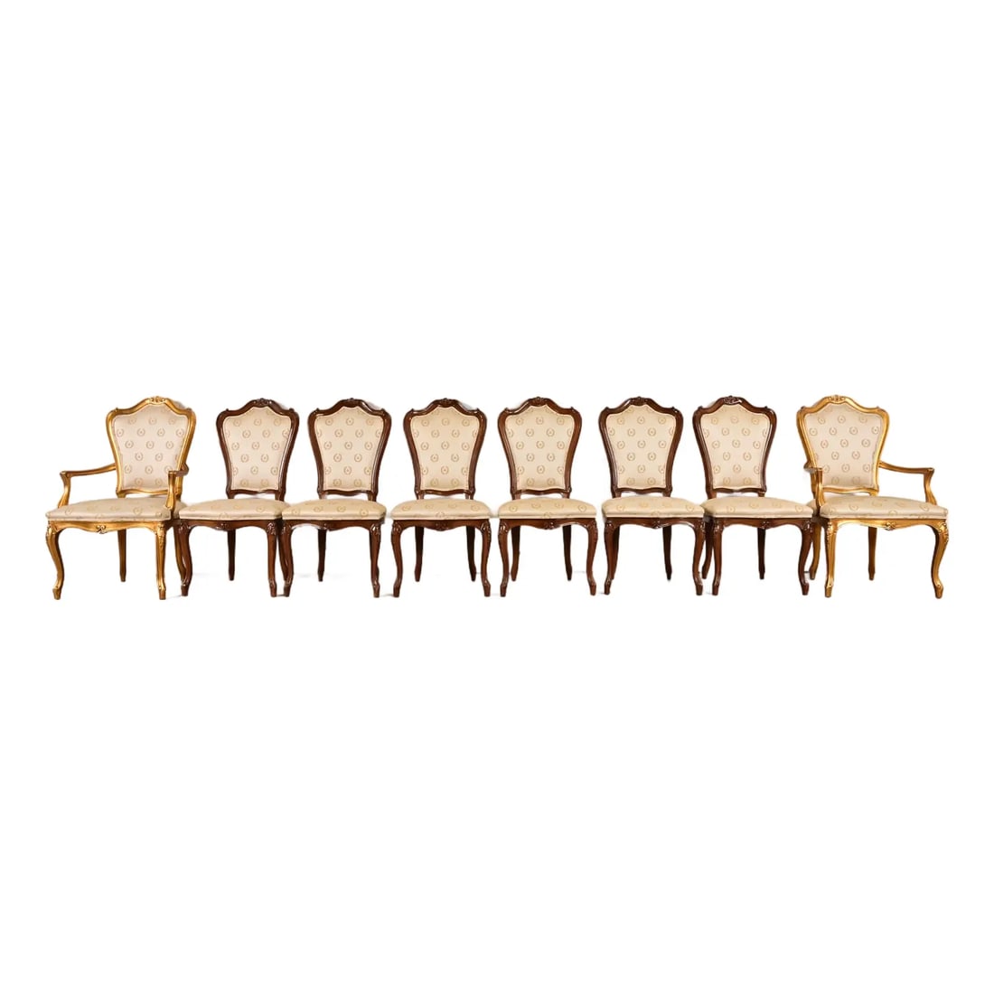 Karges French Provincial Louis XV Carved Walnut and Gold Gilt Dining Chairs, Set of Eight (1 of 12)
