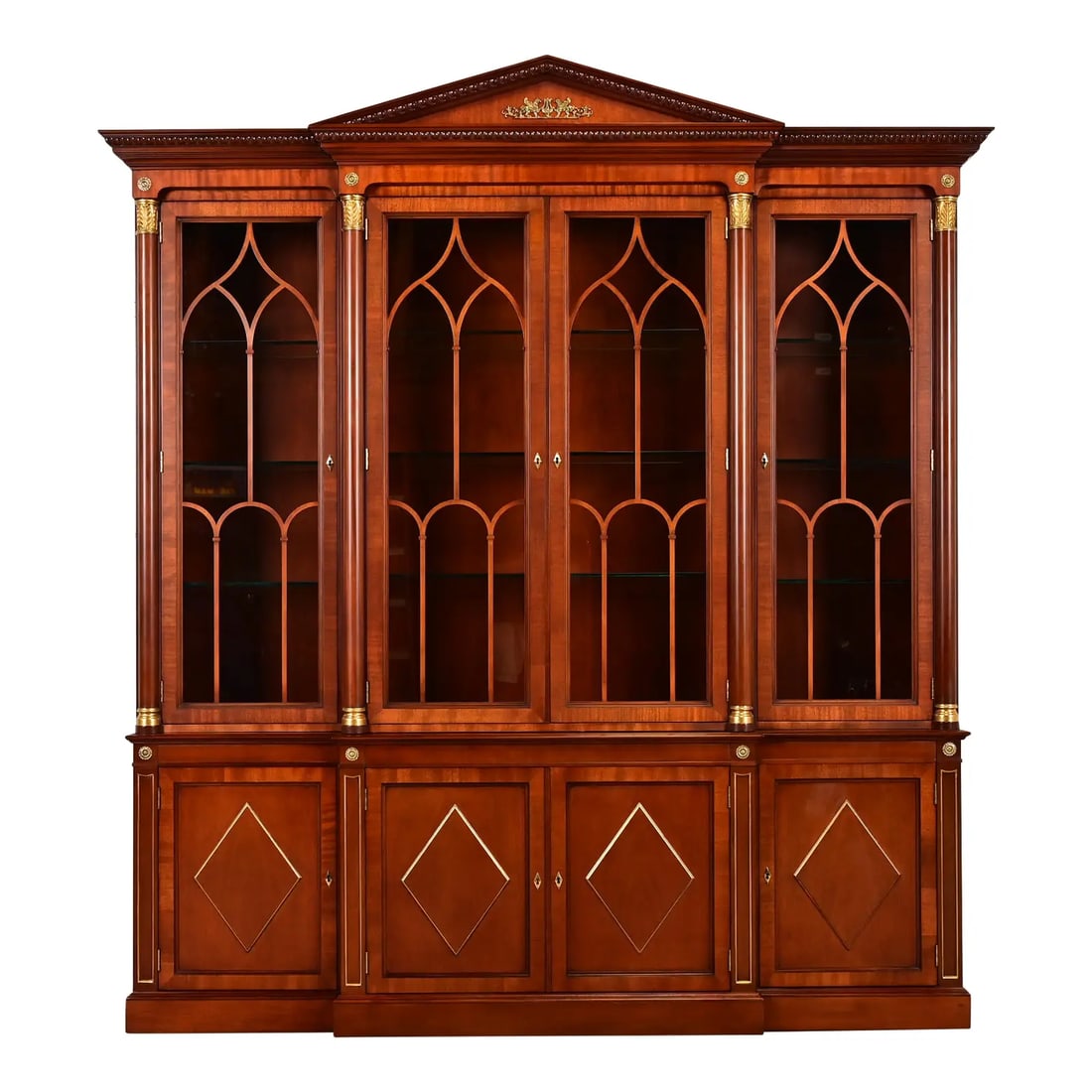 Kindel Furniture Neoclassical Carved Mahogany Breakfront Bookcase Cabinet (1 of 18)